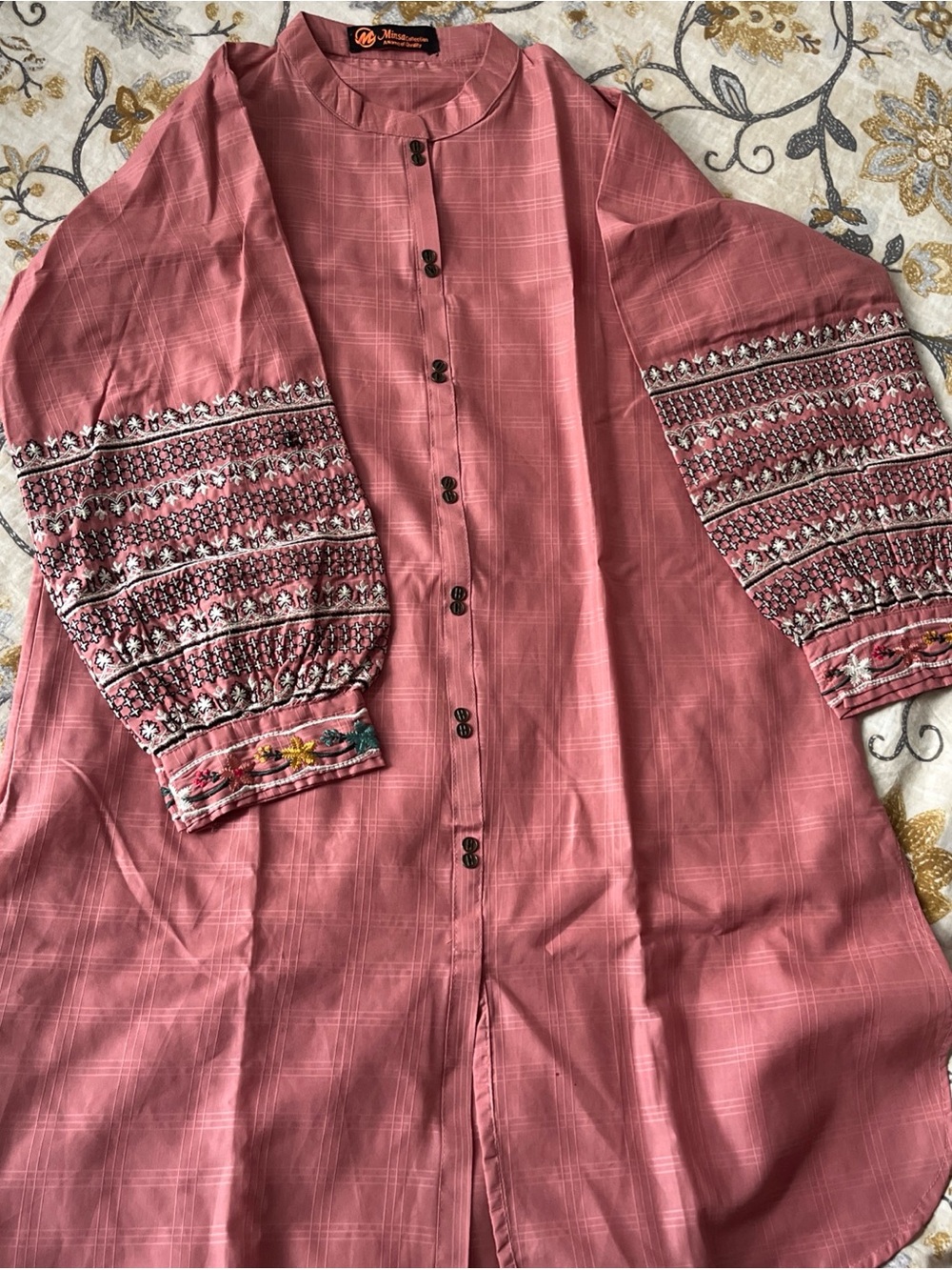 Embroidered Longline Men’s Shirt - Rose Pink